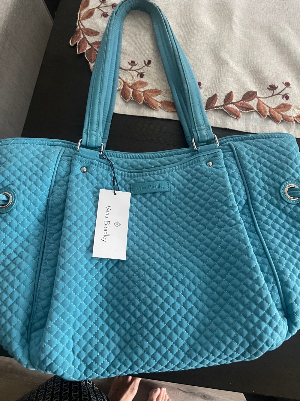 Vera Bradley Quilted Teal Tote with Double Handles